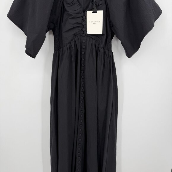 Pomander Place by Tuckernuck Black Vivianna Maxi Dress S Small V-Neck Buttons - Picture 4 of 12